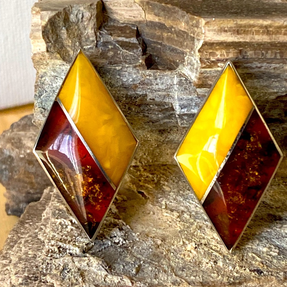 Yellow Jasper and Amber Semiprecious Gemstone Earrings set in Sterling Silver